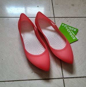 NEW Crocs Rio Coral Salmon Pink Ballet Flats, Pointed Toe Jelly Flat